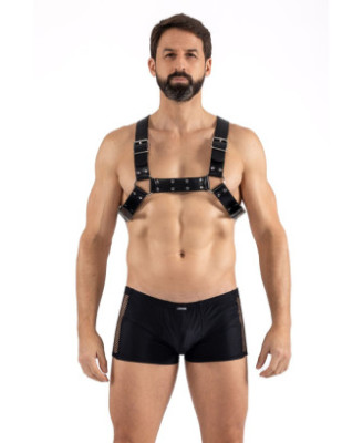 Harnais homme simili cuir avec sangles croisées dans le dos 